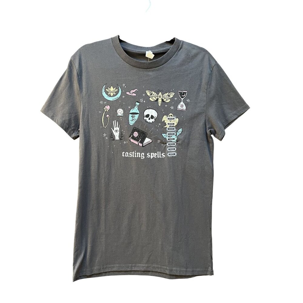 Casting Spells NWT Graphic T-Shirt Gray Witchy Theme Size Medium by Five Below